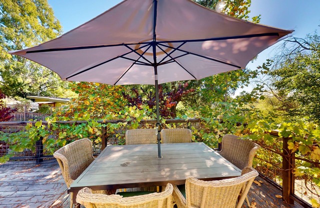 Quiet half-acre near wineries with sunlit deck, guest room, & W/D - dog-friendly