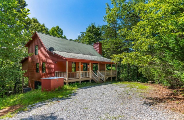 Secluded cabin with game room, wood fireplace, firepit, & great decks