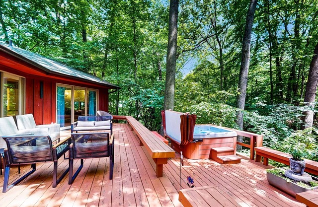 Serene Wooded Home w/Private Hot Tub, Firepit & Porch, Dog-Friendly