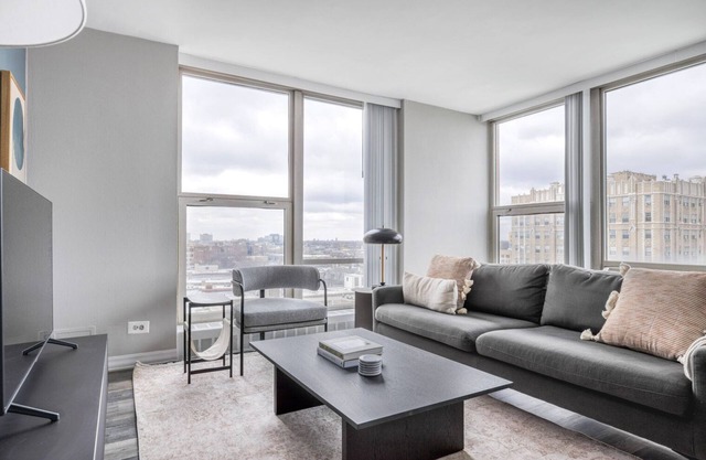 Sleek Edgewater 1BR w/Gym, Deck & Lounge, nr L, by Blueground