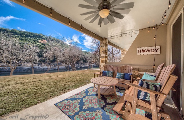 Spacious, ground floor, upscale and gated on the Guadalupe River! Pool!
