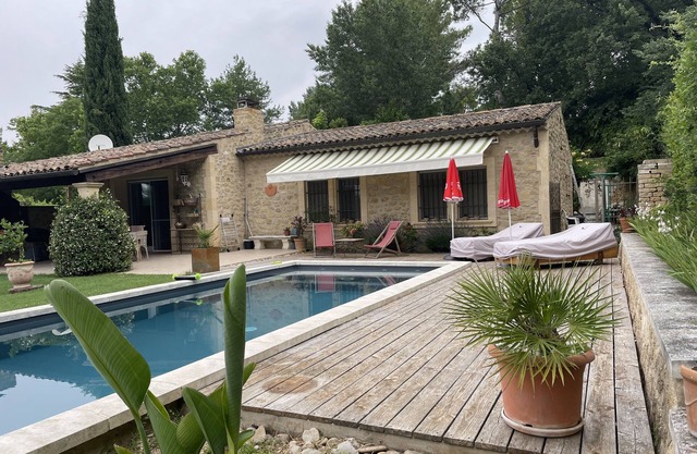stone house in the luberon, swimming pool at the foot of the village