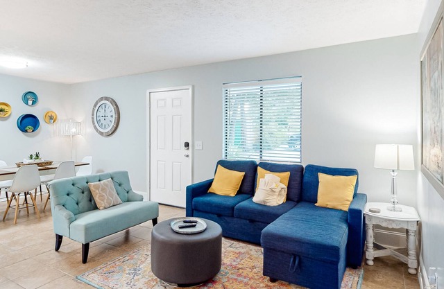 Stylish St. Andrews condo with patio, AC, & W/D - walk to bay, bars, & dining