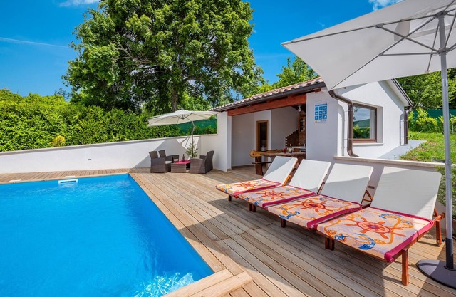 Sunny villa with private pool, sun loungers, outdoor shower