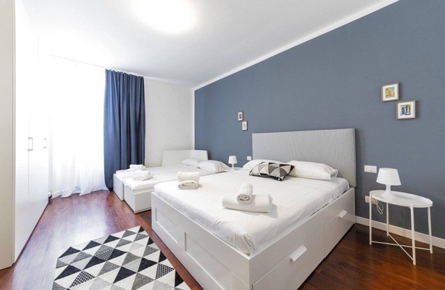 The apartment is located on the third floor of a building without a lift.It comfortably accommodates 4 people in 60 mqs, with a double bed, two single beds and a sofa bed in the living room.The accommodation is strategically located, a 5-minute walk fro
