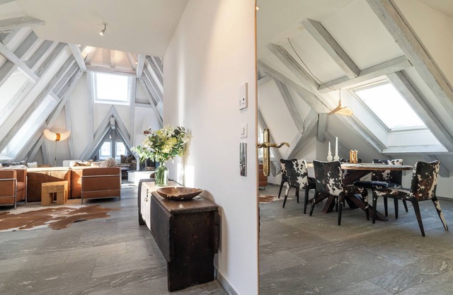 The luxury apartment, 135m2, above the roofs of Flims Waldhaus.