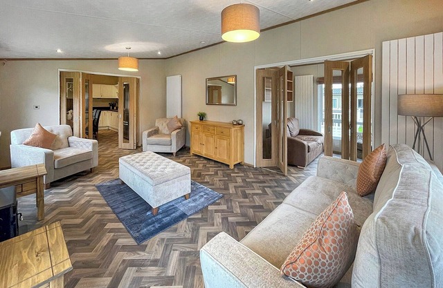 This exclusive holiday home boasts a stylish and contemporary design.