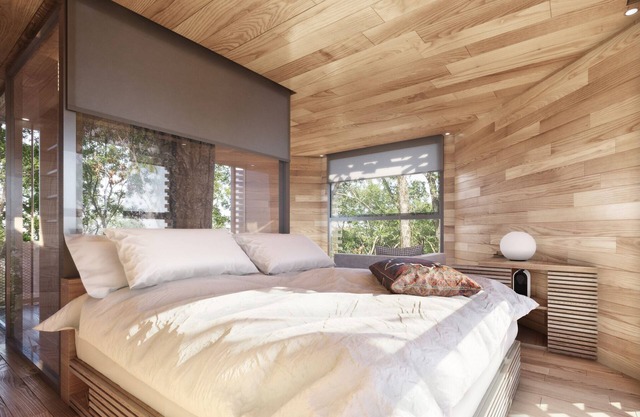 Treehouse with walkway to a jacuzzi