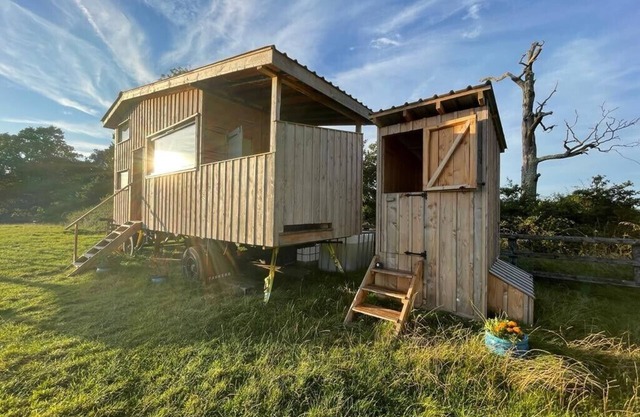 Unique Wooden Cabin with outdoor bath and private field. Sleeps 4