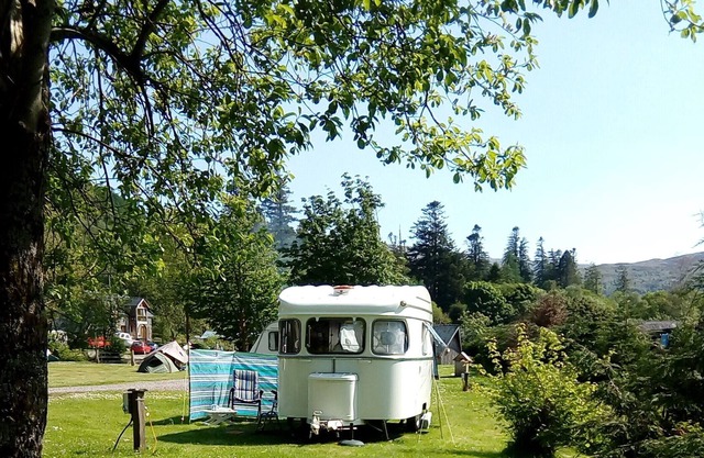 Vintage Caravan - On quiet coastal village campsite, ready for your arrival