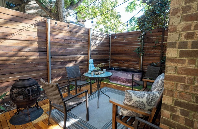 Wellness sauna/cold plunge retreat across from pickleball/tennis court in Uptown