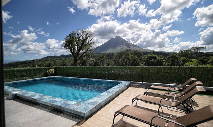 Arenal Hot Springs House | 3-bedroom home with a private heated pool, firepit, sundeck, views, WiFi, and AC