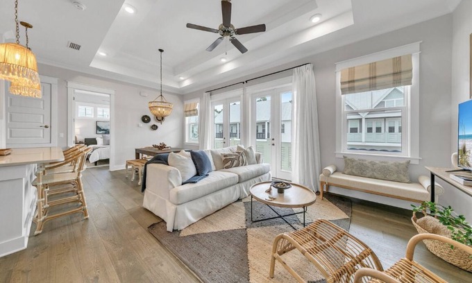 WaterSound Beach Condo | 30A freshly remodeled! Sleeps 8! 6-seater golf cart. Pets upon request.