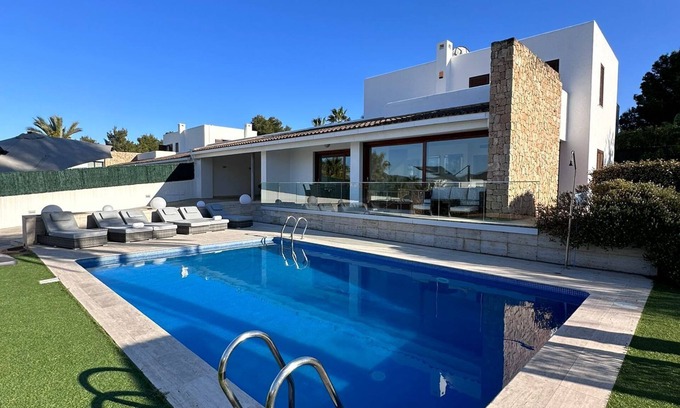 San Antonio Bay Villa | 4 bedroom villa, 3 bath with private pool, sea view and enclosed gardens.
