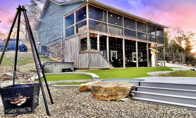 La Follette Cabin | 7 bdrm covered dock, hot tub, cwby pool, sleeps 24, “Mountain Oasis”
