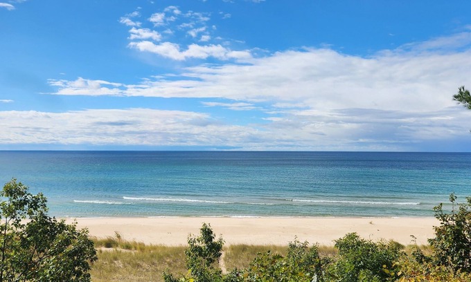 Shelby Cottage | A-frame cottage with an A+ view of your own Lake Michigan beach