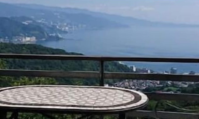 Shimotaga House | A spectacular view! Relax on the sea-view terrace/Scandinavian log house with hot spring & fireplace