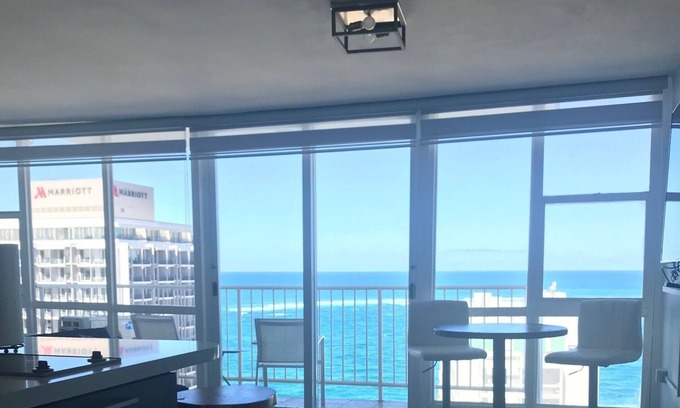Condado Apartment | Amazing Ocean front View Studio on 23rd floor with Balcony & Free Wi-fi access