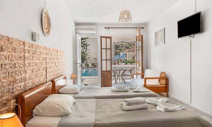 Kalymnos Town Apartment | Apartment 'Double Room No 2' with Mountain View, Wi-Fi and Air Conditioning