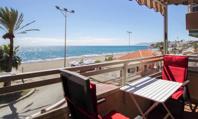 Rincon de la Victoria Apartment | Apartment "Studio 1 - Sea Front" Near the Beach with Sea View, Balcony, Terrace & Garden