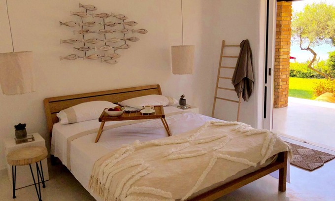 Parelia House | Aqua beach house Glyfada sea front with garden in Corfu, Greece