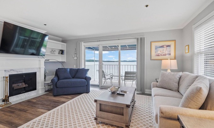 Boyne City Condo | Balcony Bliss Over Lake Charlevoix | Waterfront Stay With Patio | Fireplace |