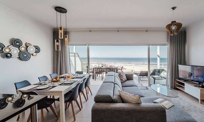 Obidos Apartment | 'Beachfront Atlantic Sunset A07' with Shared Pool, Sea View & Wi-Fi