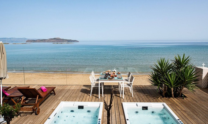 Agii Apostoli Villa | Beachfront luxury villa with hot tub & sunset view