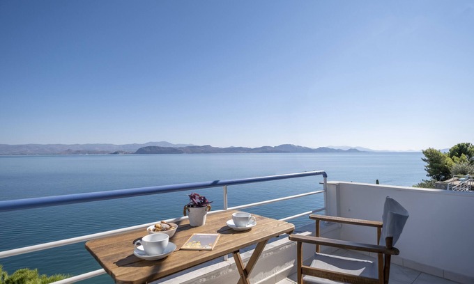 Kiveri Apartment | Beachfront Studio | Amazing Sea View balcony | near Nafplio, Epidaurus, Mycenae