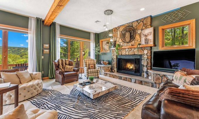 Tannersville House | Bear Peak: Spacious & Colorful Retreat w/Big Game Room, Eclectic Design + Sunroom Hot Tub