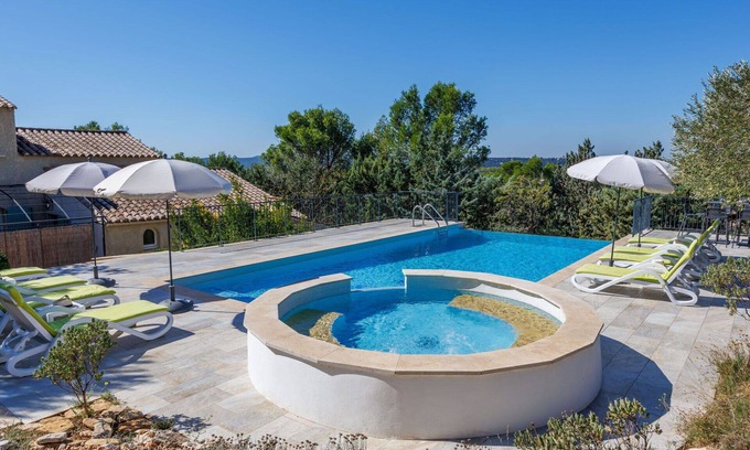 Saint-Hilaire-d'Ozilhan House | Beautiful private villa with hot tub, A/C, WIFI, private pool, TV, patio and panoramic view