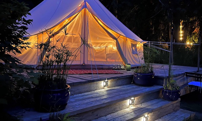 Vesuvius Bed & Breakfast | Beautiful Bell Tent nestled by a pond on Salt Spring Island.