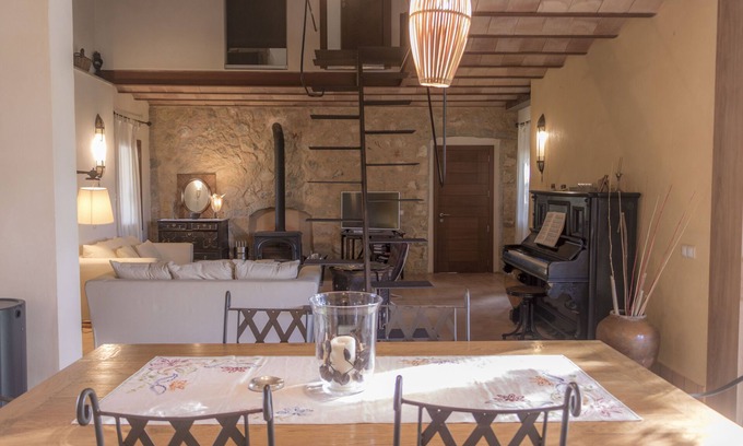 Santa Maria del Cami Villa | Beautiful design villa amongst vineyards, with pool, BBC & mountains views