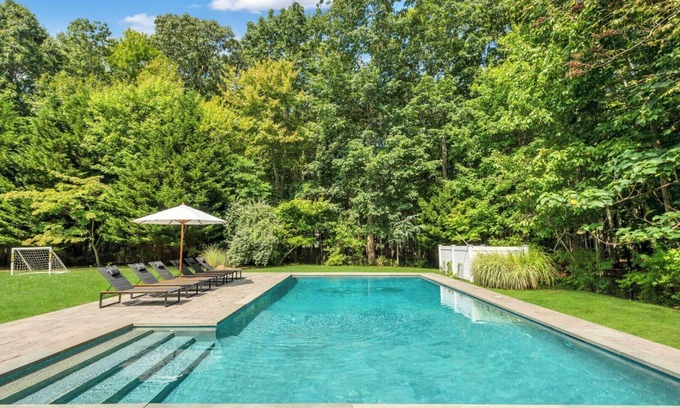 Hay Beach House | Beautiful Ranch Style Shelter Island Home with Private Pool, Close to Golf.