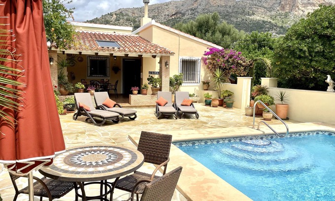 Denia Villa | Beautiful Villa Enclosed Mature Gardens Private Floodlit Pool, Wonderful Views
