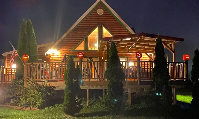 North Lake George Ski Chalet | Beautiful Waterfront Lake George Log Chalet with Dock