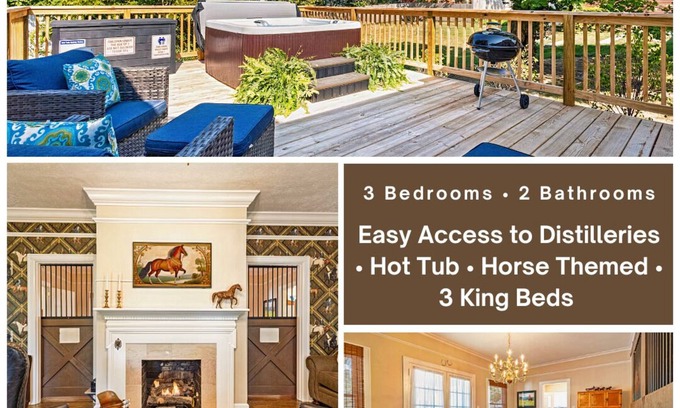 Harrodsburg House | Beautifully decorated horse theme, 3 king beds, hot tub, Bourbon Trail
