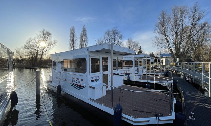 Wildau Boat Rental | Boat 'Hausboot Edda' with Private Terrace and Wi-Fi