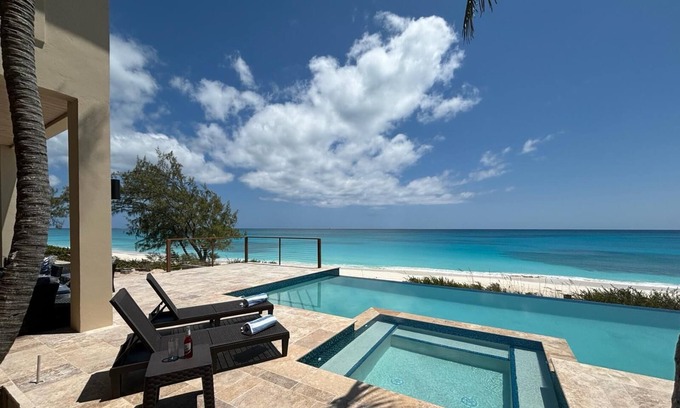 Farmer's Hill Villa | BRAND NEW! Breathtaking Beachfront Palm Grove Villa: Beach, Pool, Spa, Palms!