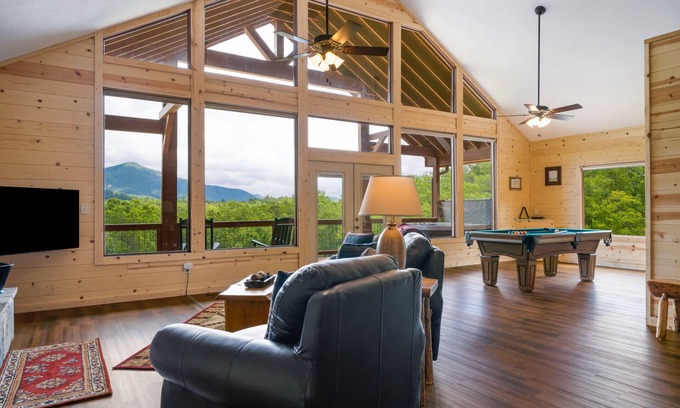 Sautee Nacoochee Cabin | Brand-new cabin with stunning mountain view, deck, hot tub, & fireplace