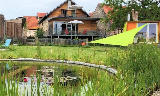 Koslau Apartment | Brauhaus 3 wellness loft "Malz", XXL balcony with nature view, sauna, pool