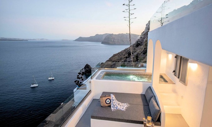 Oia Villa | Caldera Horizon Grand Cave Villa | Oia, Santorini | Private Terrace & Outdoor Hot Tub | Breathtaking Caldera Views | Traditional Cave-Style Luxury | Spacious & Elegant Retreat