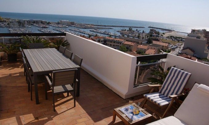 Le Port Apartment | Canet - 2 room apartment + cabin, terraces + panoramic balcony with sea view