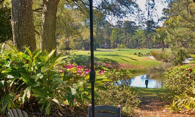 Sea Pines Villa | Casually Elegant Villa: Patio for Relaxing; Short Walk to Beach; on Golf Course