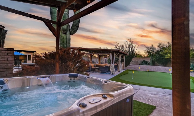 Desert View Village House | Cave Creek Pool House Spacious home, backyard oasis, putting green, private pool and hot tub