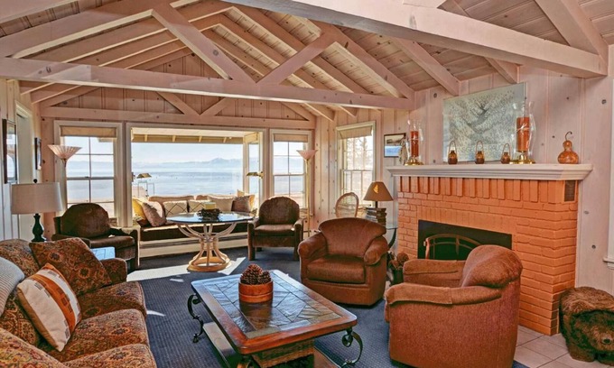 Tahoe Vista Cabin | Charming Lakefront Cabin Complex, with Pier/Buoy, Sandy Beach, shared Deck & Dog Friendly