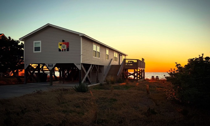 Brigands' Bay Cottage | Charming OBX soundfront beach box with hot tub, game room, and stunning sunsets!