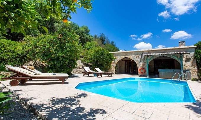 Miliou Villa | Charming Stone Villa, Private Pool, Jacuzzi, Beautiful Views to the Orange Groves in Miliou Village!