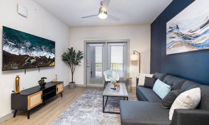 Lewisville Apartment | Chic 1BD: Pool, Gym & Efficient Workstation Area