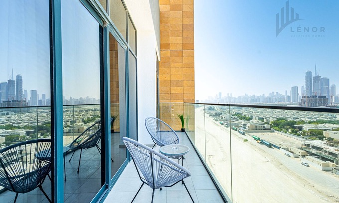 Nad Al Sheba Apartment | Chic 2BR with Partial Burj Khalifa View